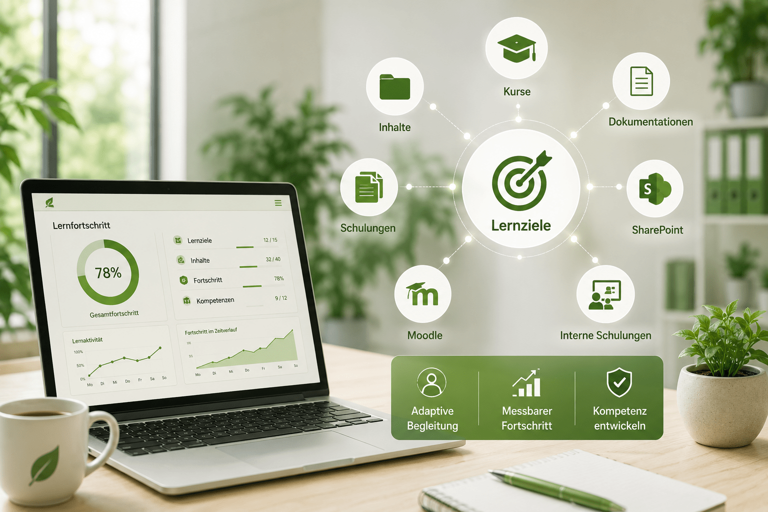 Digitales Lernzielsystem mit Wissensquellen, Lernzielen und Fortschrittsdashboard